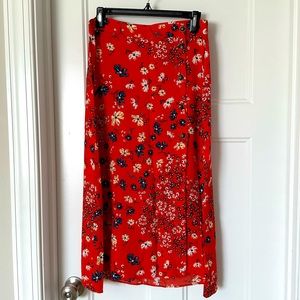 Red floral midi skirt